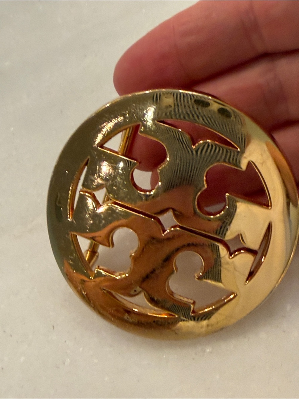 Tory Burch Gold Round Logo Cutout Brooch - Women Accessories